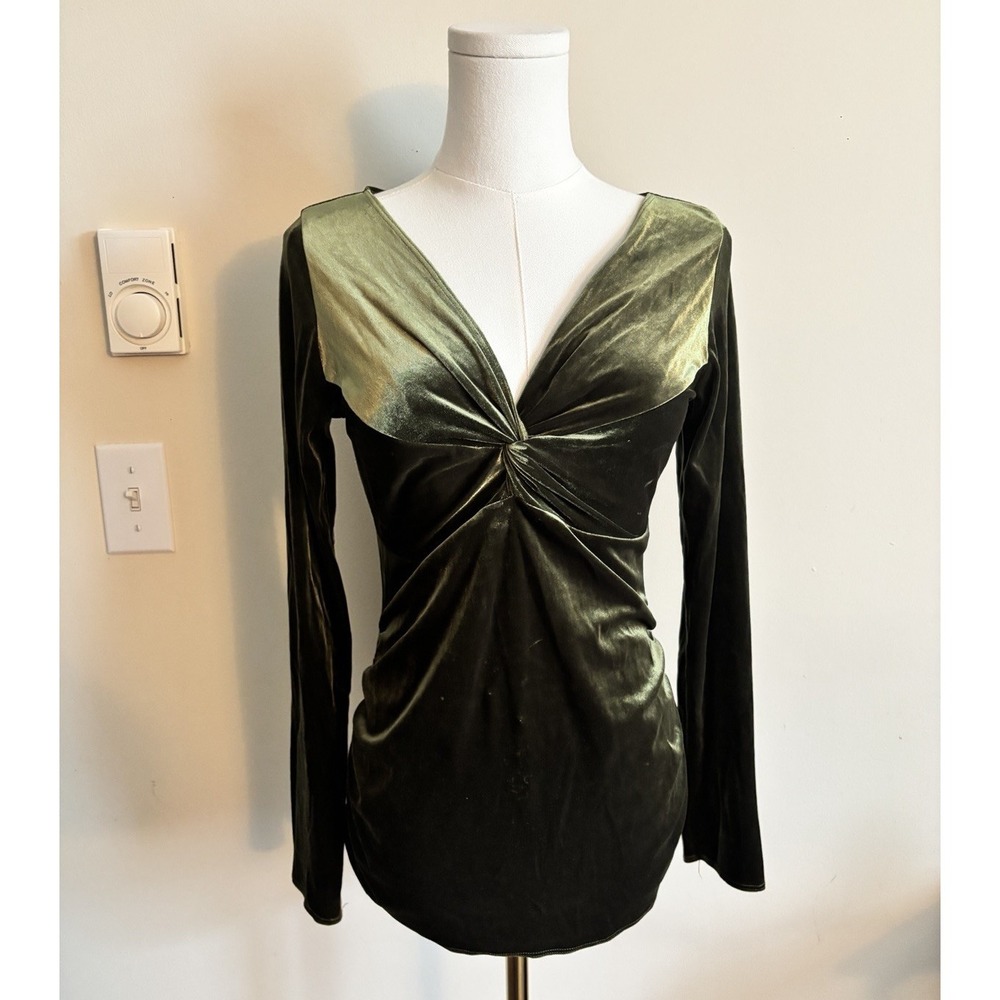 Nally and Millie Y2K‎ Inspired Top Velvet Whimsigoth Party Green V Neck Medium